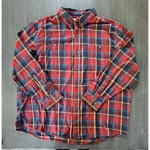 Duluth Trading Co Relaxed Fit Flannel Shirt Men's 2XL Red Blue Plaid